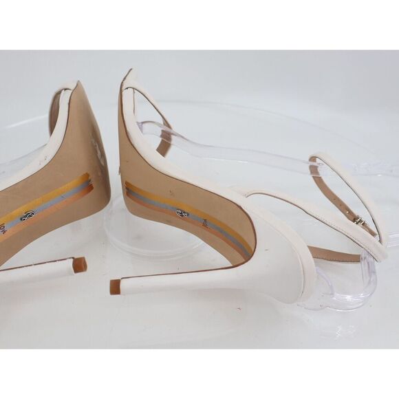 Sam Edelman Orchid Sandals Size 10.5 White Leather Stiletto Ankle Strap Bridal - Picture 9 of 13